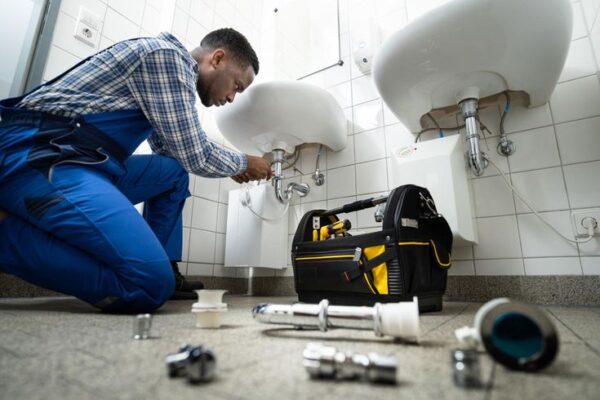 Plumber from de-xperts Plumber Services fixing a leak, emphasizing their professional online plumbing services in Lahore.